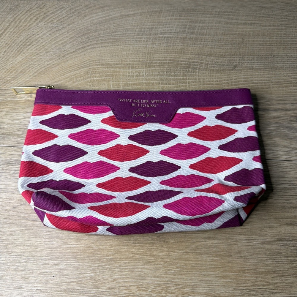 Estee Lauder Lips Kiss Pouch‎ Magenta Pink Red Canvas Travel Cosmetic Makeup Bag